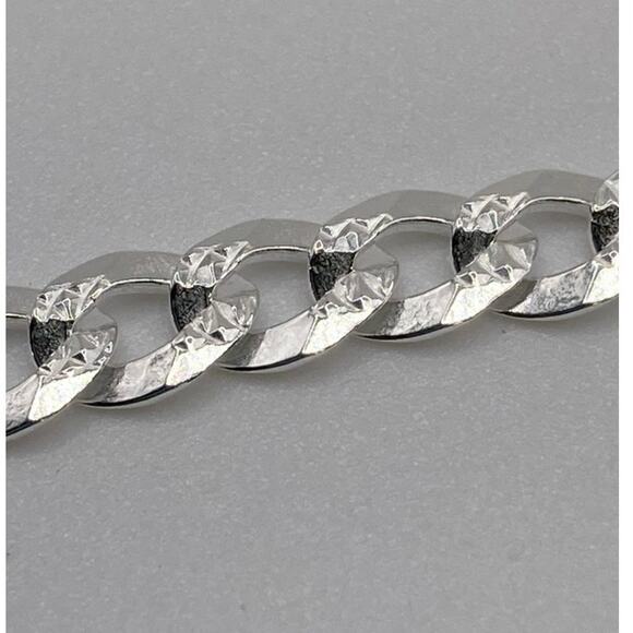 SJ 925 Italy Sterling Sterling Flat Cuban Link Diamond Etched Chain Necklace - Picture 11 of 11